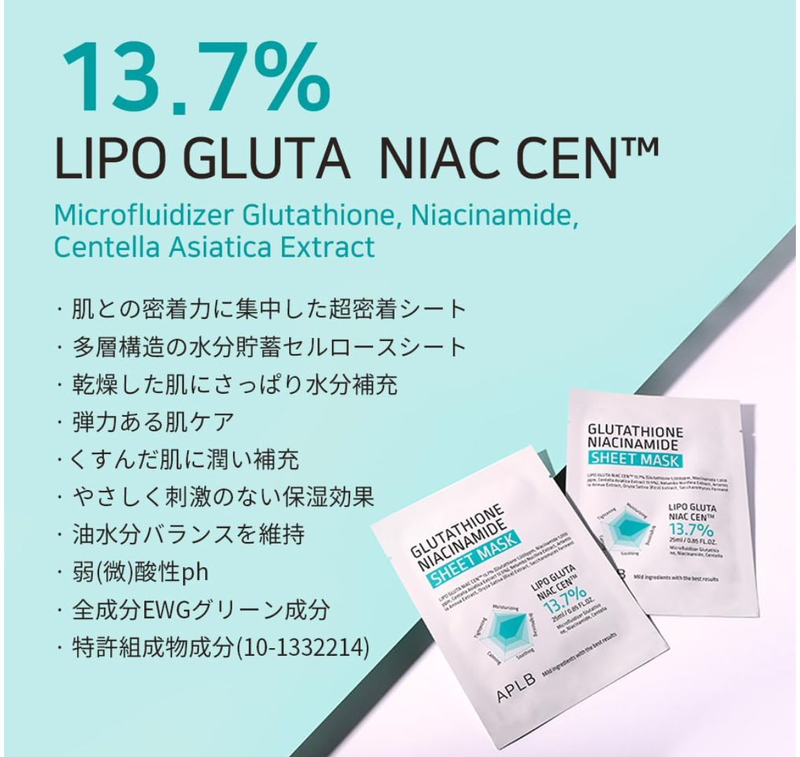 APLB Glutathione Niacinamide Sheet Mask 10pz