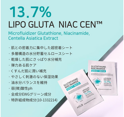 APLB Glutathione Niacinamide Sheet Mask 10pz