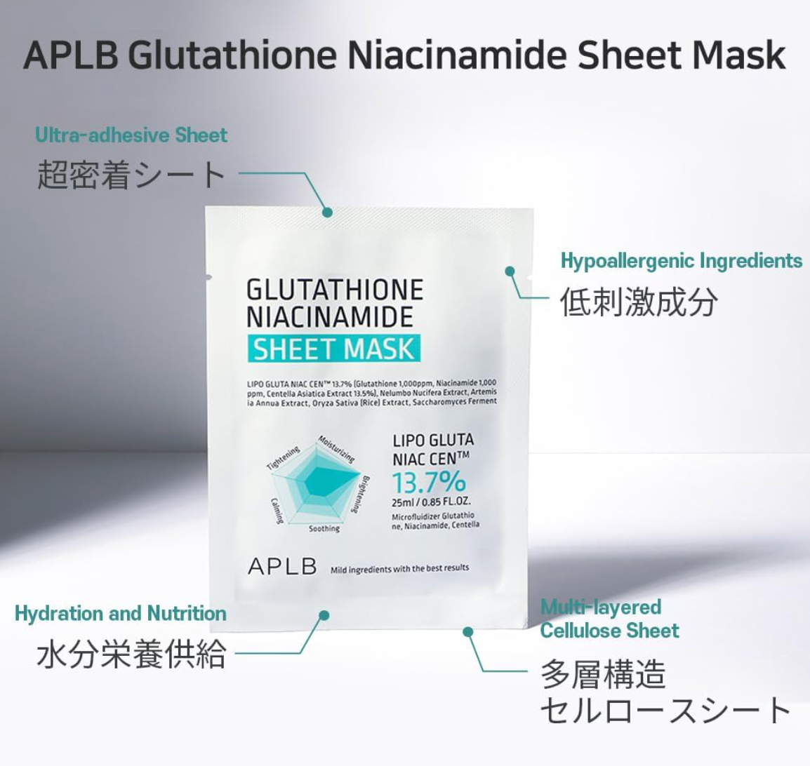 APLB Glutathione Niacinamide Sheet Mask 10pz